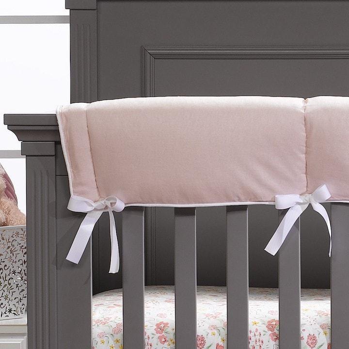 Liz & Roo Petal Pink Linen Blend Crib Rail Cover (White Trim)