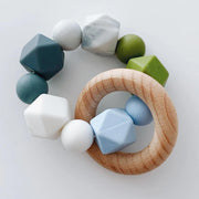 Silicone + Beechwood Teether- Multi - Blue