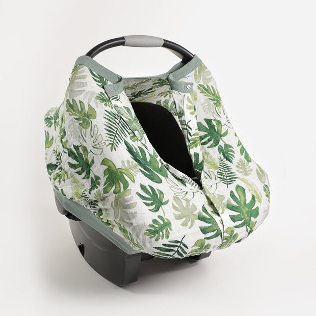 Little Unicorn Cotton Muslin Car Seat Canopy | Tropical Leaf