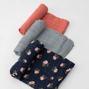 Little Unicorn Cotton Muslin Swaddle Blanket Set | Midnight Rose