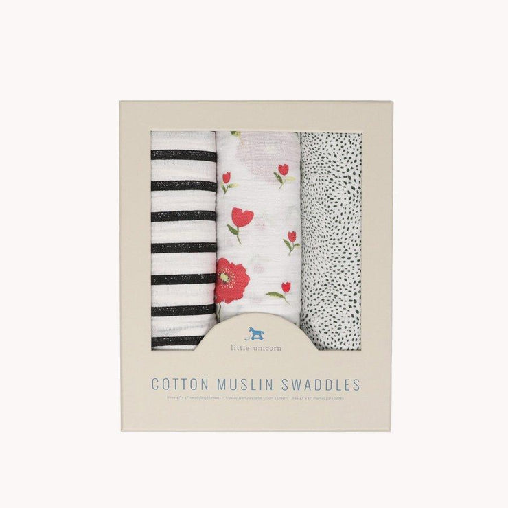 Little Unicorn Cotton Muslin Swaddle Blanket Set | Summer Poppy 2