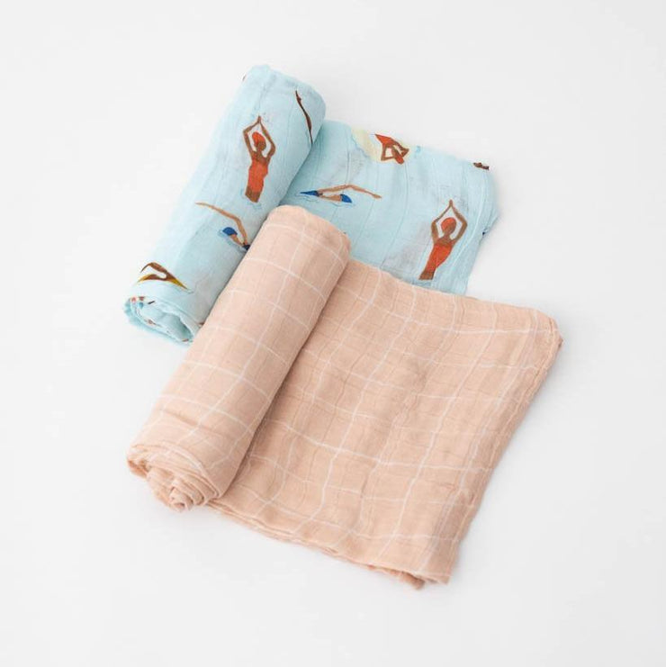 Little Unicorn Deluxe Muslin Swaddle Blanket Set |  Swim Cap