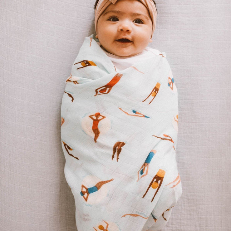 Little Unicorn Deluxe Muslin Swaddle Blanket Set |  Swim Cap