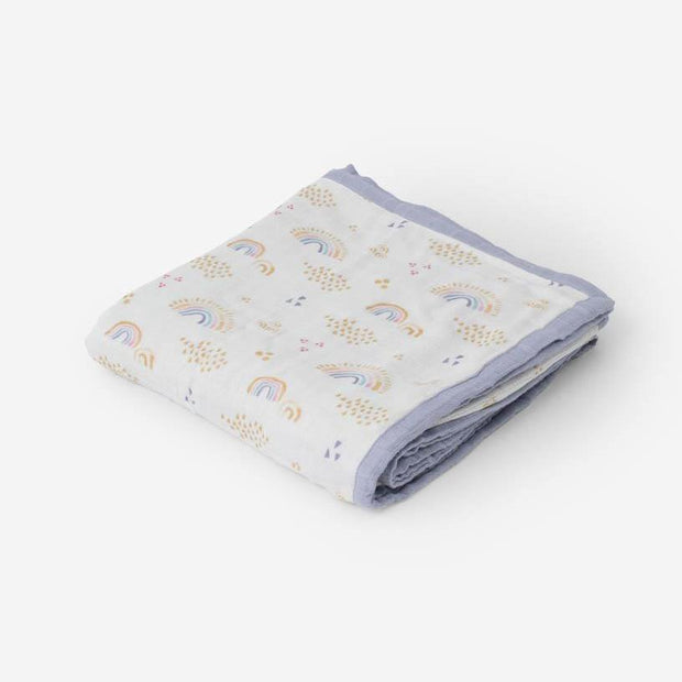 Little Unicorn Deluxe Muslin Baby Quilt | Rainbows & Raindrops