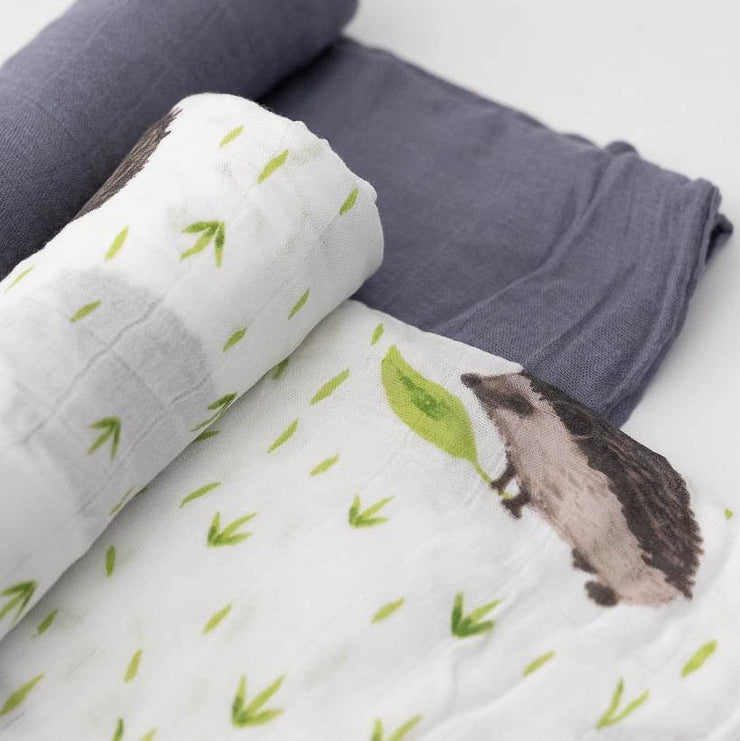 Little Unicorn Deluxe Muslin Swaddle Blanket Set | Charcoal Hedgehog