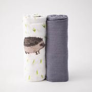 Little Unicorn Deluxe Muslin Swaddle Blanket Set | Charcoal Hedgehog