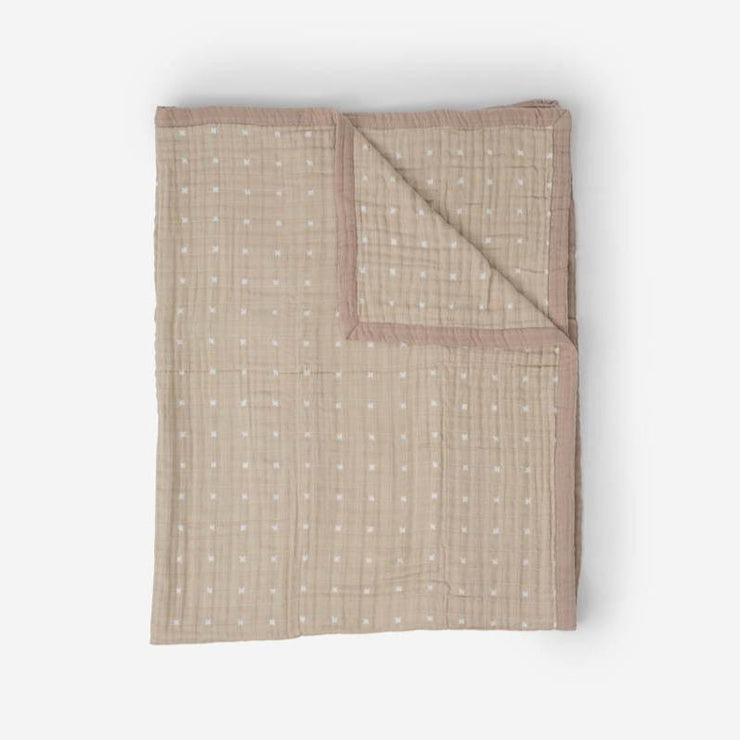 Little Unicorn Big Kid Cotton Muslin Quilt | Taupe Cross