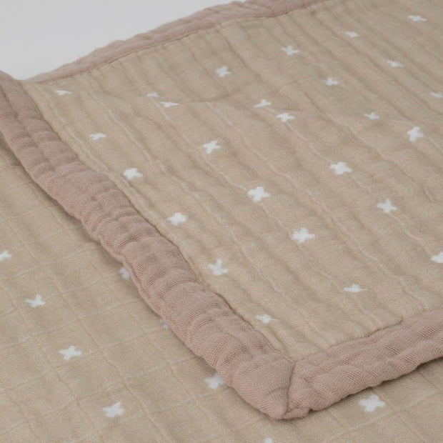 Little Unicorn Big Kid Cotton Muslin Quilt | Taupe Cross