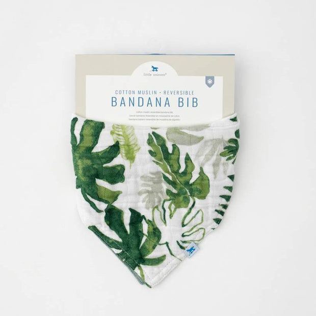 Little Unicorn Cotton Muslin Reversible Bandana Bib | Tropical Leaf