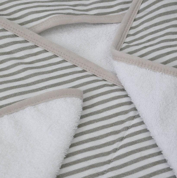 Little Unicorn Hooded Towel & Washcloth Set | Grey Stripe