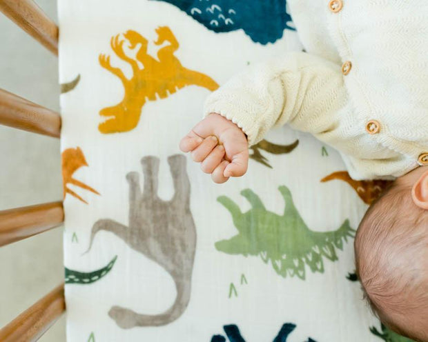 Little Unicorn Cotton Muslin Crib Sheet | Dino Friends