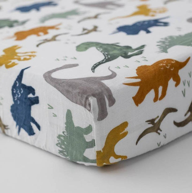 Little Unicorn Cotton Muslin Crib Sheet | Dino Friends