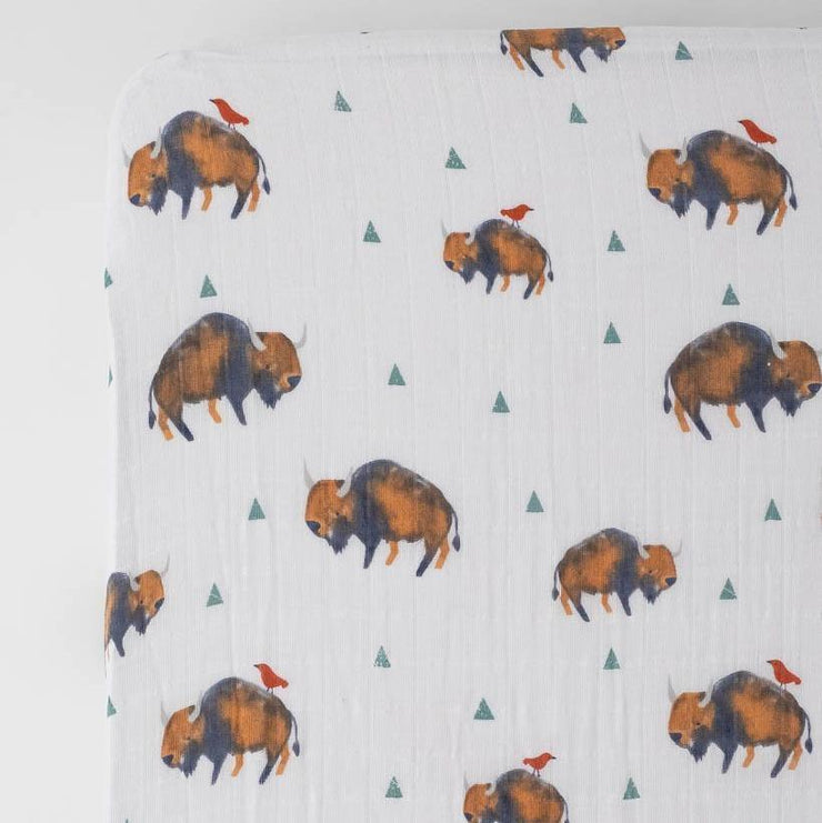 Little Unicorn Cotton Muslin Crib Sheet | Bison