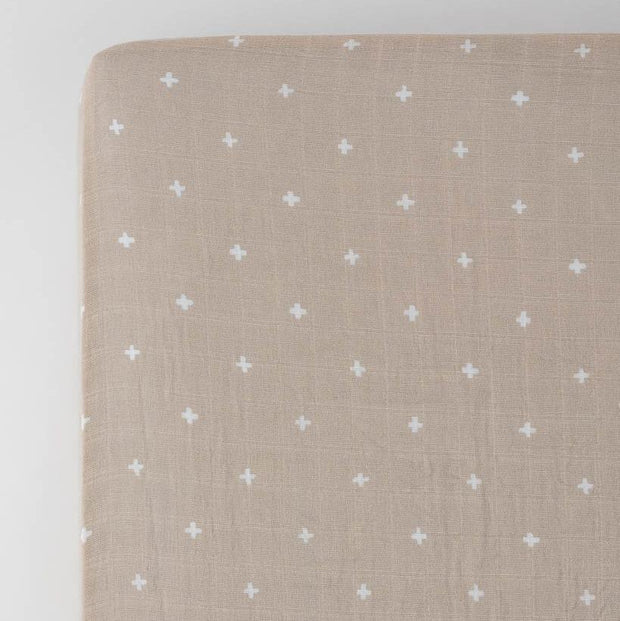 Little Unicorn Cotton Muslin Crib Sheet | Taupe Cross