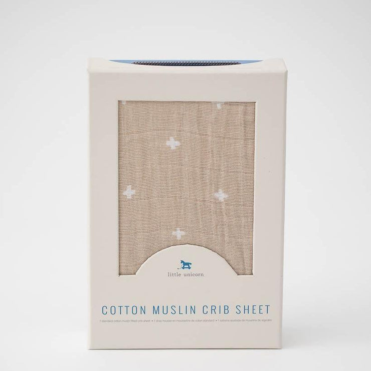 Little Unicorn Cotton Muslin Crib Sheet | Taupe Cross