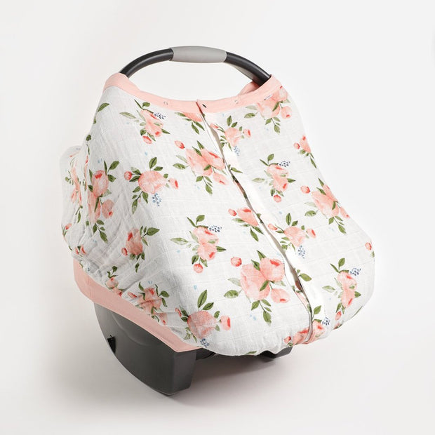 Little Unicorn Cotton Muslin Car Seat Canopy | Watercolor Roses