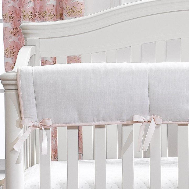 Liz & Roo White Woven Crib Rail Cover (Blush Pink Trim)