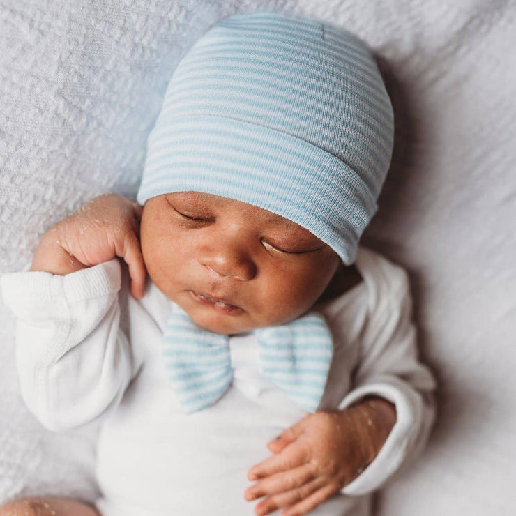 Blue and White Striped Hat and BOW TIE ONESIE SET