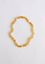 Raw Honey Amber + Pearl Halo Necklace: 12" Baby || Child Necklace