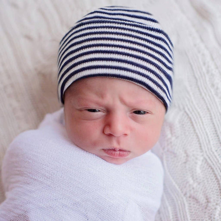 Navy Blue and White Striped Hat Newborn Boy Hat