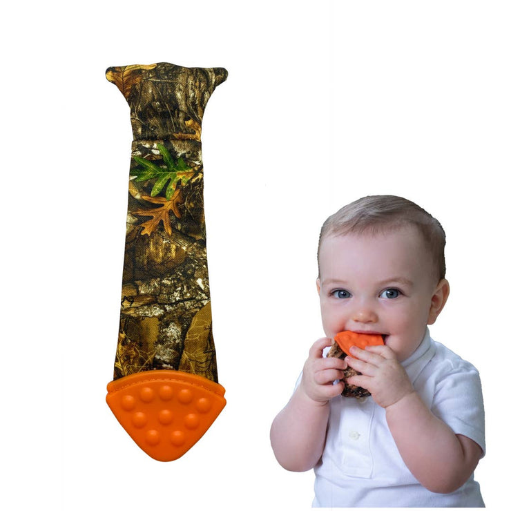 Tasty Tie Silicone Teether, Crinkle Toy & Baby Tie (Camo)