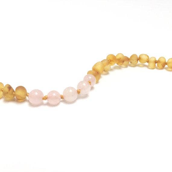 Raw Honey Amber + Rose Quartz Anklet or Bracelet