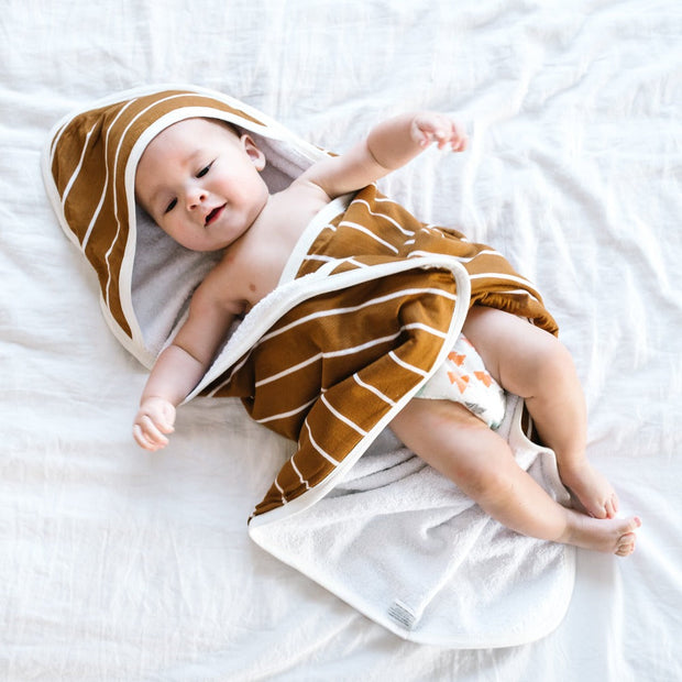 Copper Pearl Premium Knit Hooded Towel | Camel Stripe