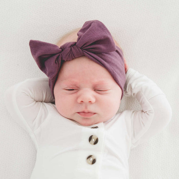 Copper Pearl Knit Headband Bow | Plum