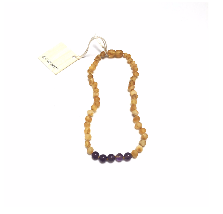 Kids: Raw Honey Amber + Amethyst Necklace