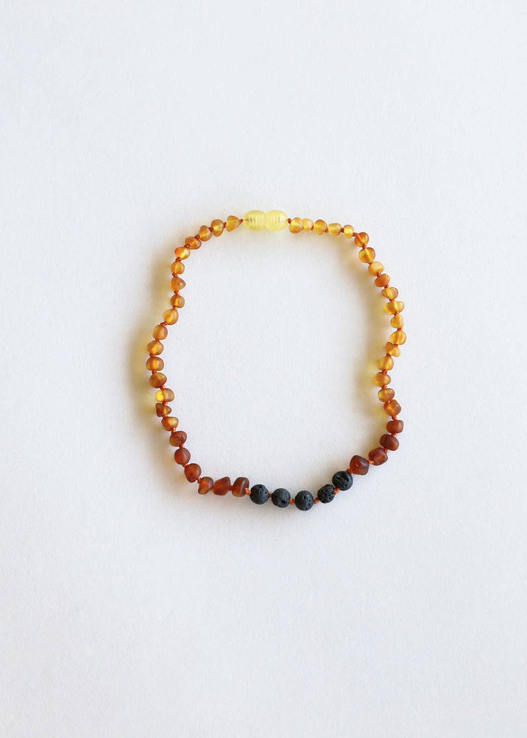 Raw Ombre Amber + Lava Stone Necklace