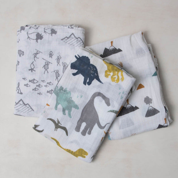 Little Unicorn Cotton Muslin Swaddle Blanket Set | Dino Friends