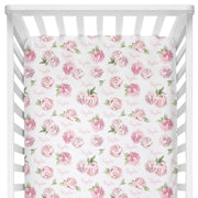 Sugar + Maple Crib Sheet - Pink Peonies