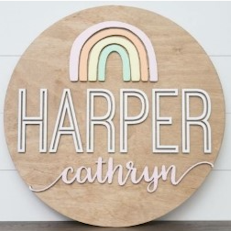 Sugar + Maple Round Personalized Wood Name Sign | Rainbow