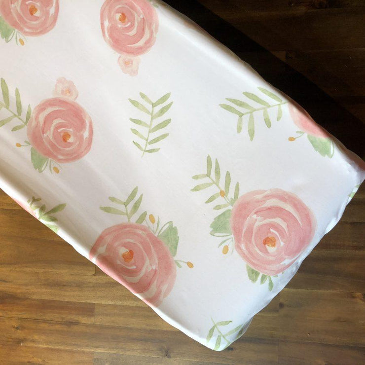 Liz & Roo Pink Peony Floral Contoured Changing Pad Cover