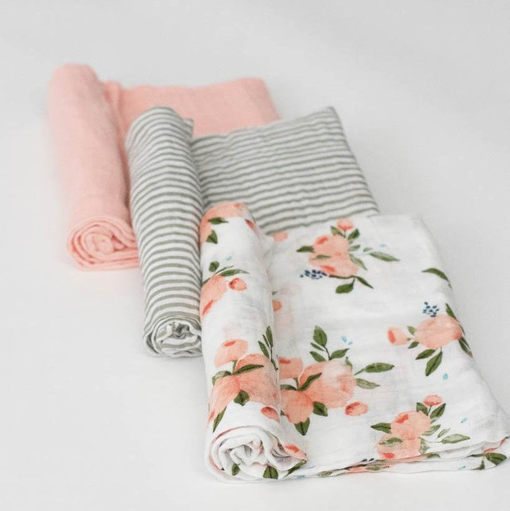 Little Unicorn Cotton Muslin Swaddle Blanket Set | Watercolor Roses
