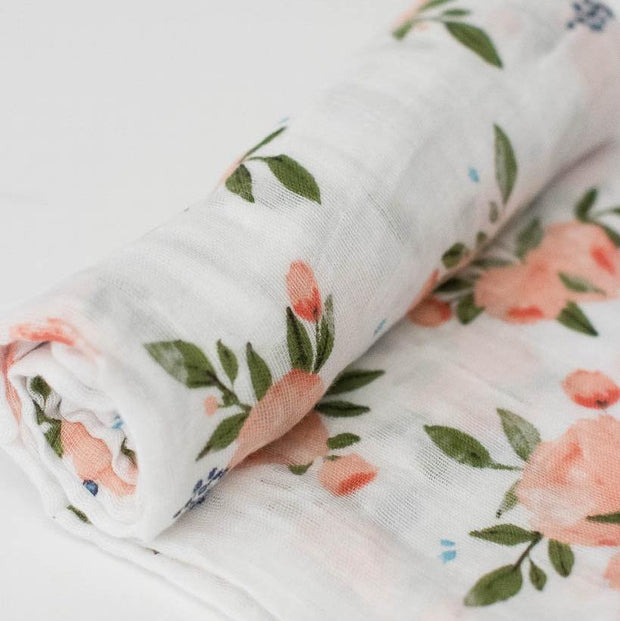 Little Unicorn Cotton Muslin Swaddle Blanket | Watercolor Roses