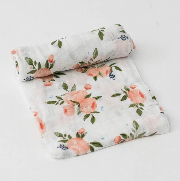 Little Unicorn Cotton Muslin Swaddle Blanket | Watercolor Roses