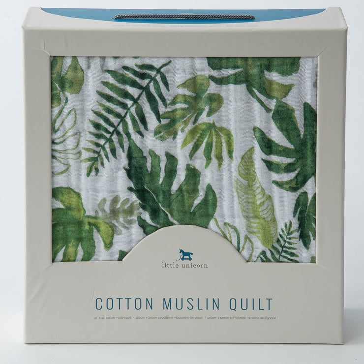 Little Unicorn Cotton Muslin Baby Quilt | Tropical Leaf