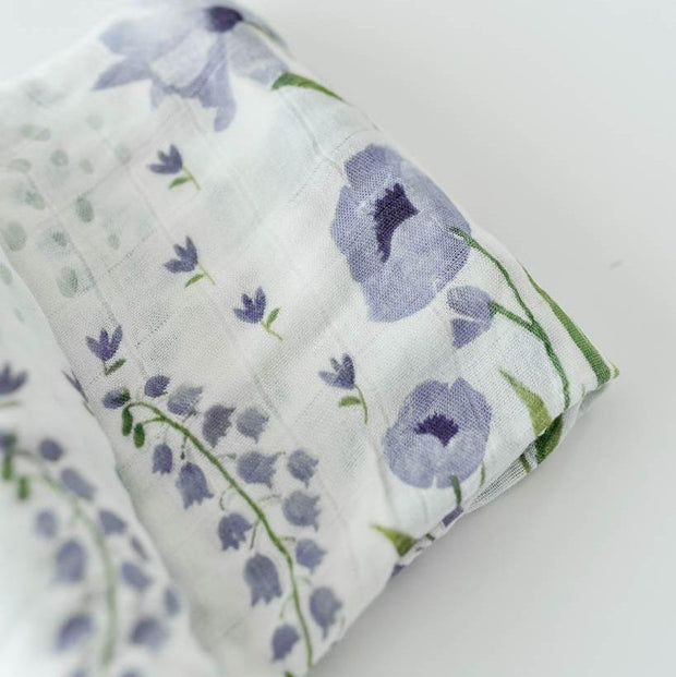 Little Unicorn Deluxe Muslin Swaddle Blanket | Blue Windflower