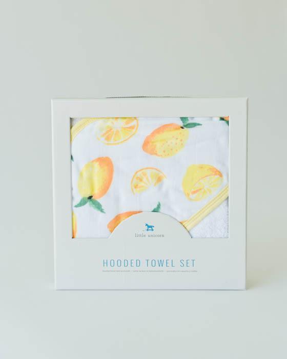 Little Unicorn Hooded Towel & Washcloth Set - Lemon
