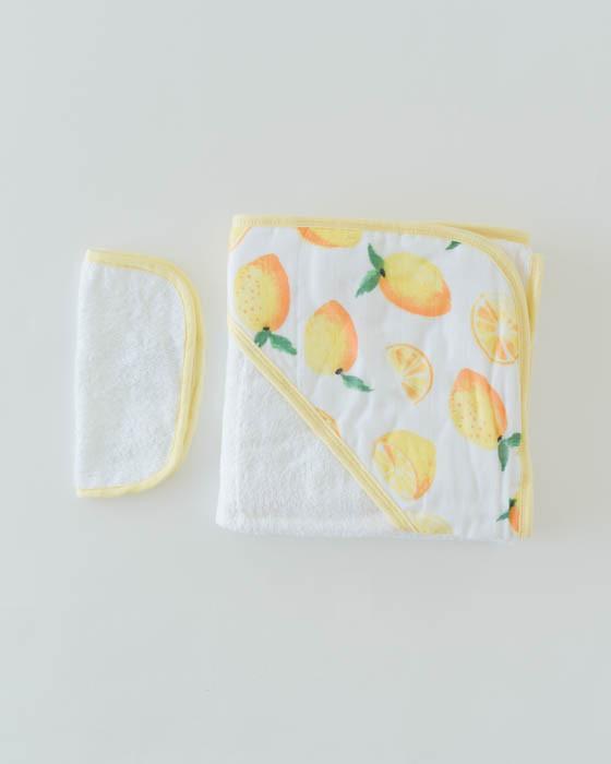 Little Unicorn Hooded Towel & Washcloth Set - Lemon