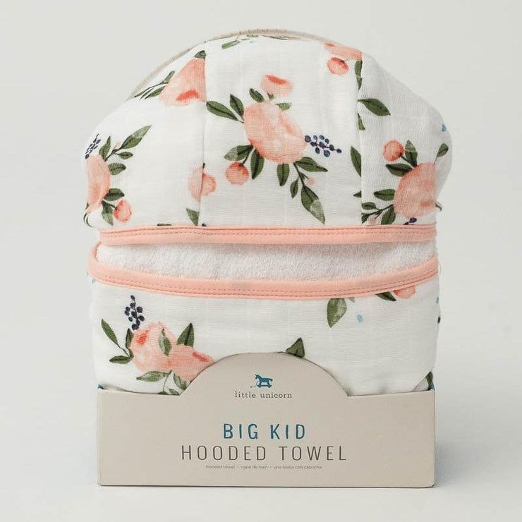 Little Unicorn Big Kid Hooded Towel | Watercolor Roses