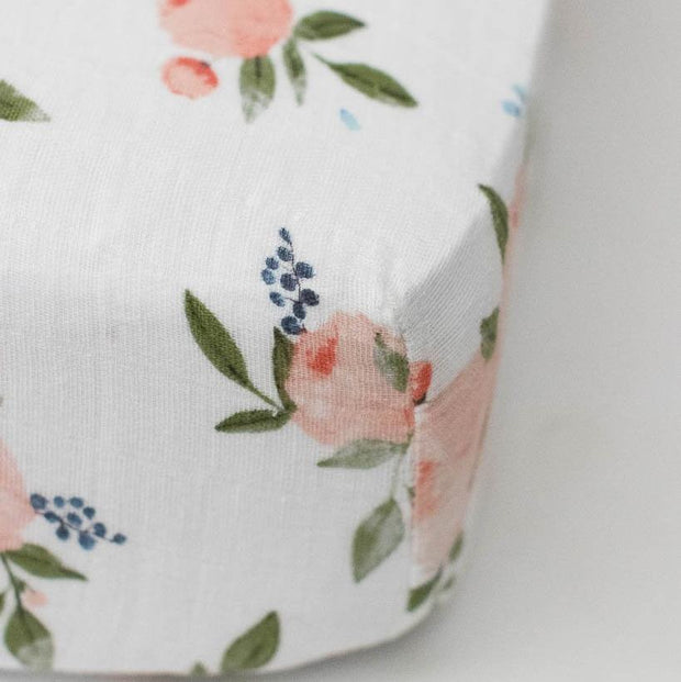 Little Unicorn Cotton Muslin Crib Sheet | Watercolor Roses