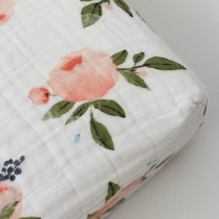 Little Unicorn Cotton Muslin Changing Pad Cover | Watercolor Roses