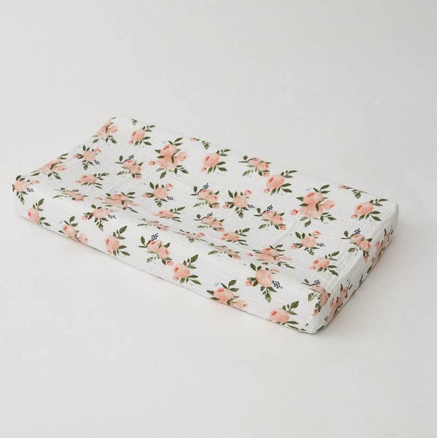 Little Unicorn Cotton Muslin Changing Pad Cover | Watercolor Roses